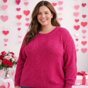 Sonoma Pink Sweater Womens Plus Size XXL Crewneck Cable Knit 2X Top Valentines